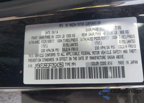 2015 Mazda Cx-5 Sport z USA, uszkodzony, nr VIN JM3KE2BE2F0524359